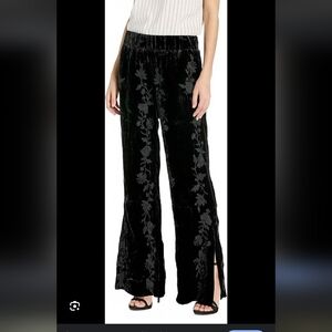JW Los Angeles Johnny Was Palazzo Silk Black Velvet Pants Floral Embroidery